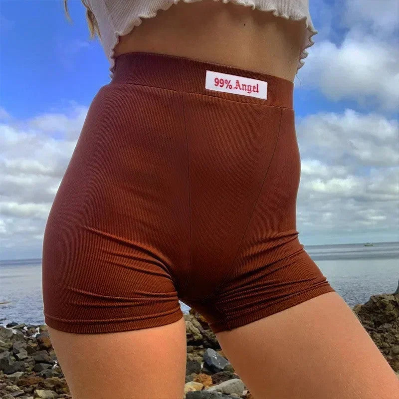 Summer White Letter Embroidery Biker Shorts
