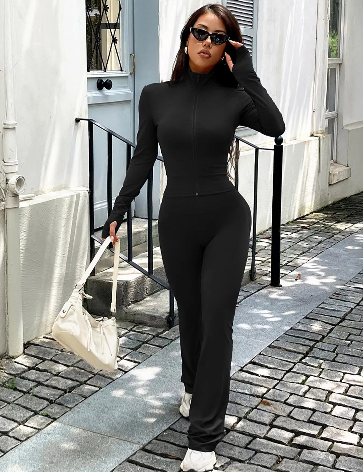 Zip Up Long Sleeve Outerwear and Pants Active Set