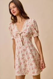 SO ME Floral Lace Trimed Short Sleeves Mini Dress