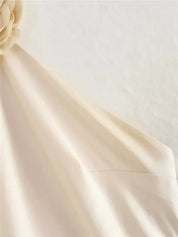 MUJER Flower Halter Backless Off Shoulder Satin Long Dress