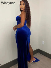Wishyear Elegant Sparkly Bodycon Long Dress with Trail