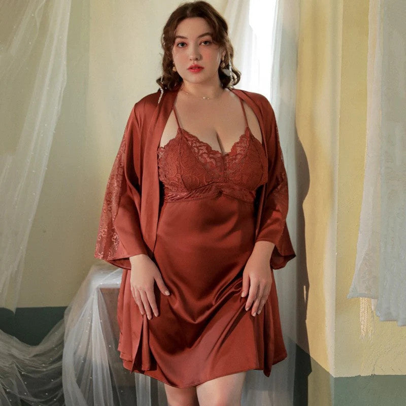 Luxurious Lace Satin Bridal Lingerie Set with Nightgown & Robe