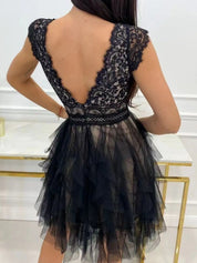 Lace V-Neck Ruffle Dress