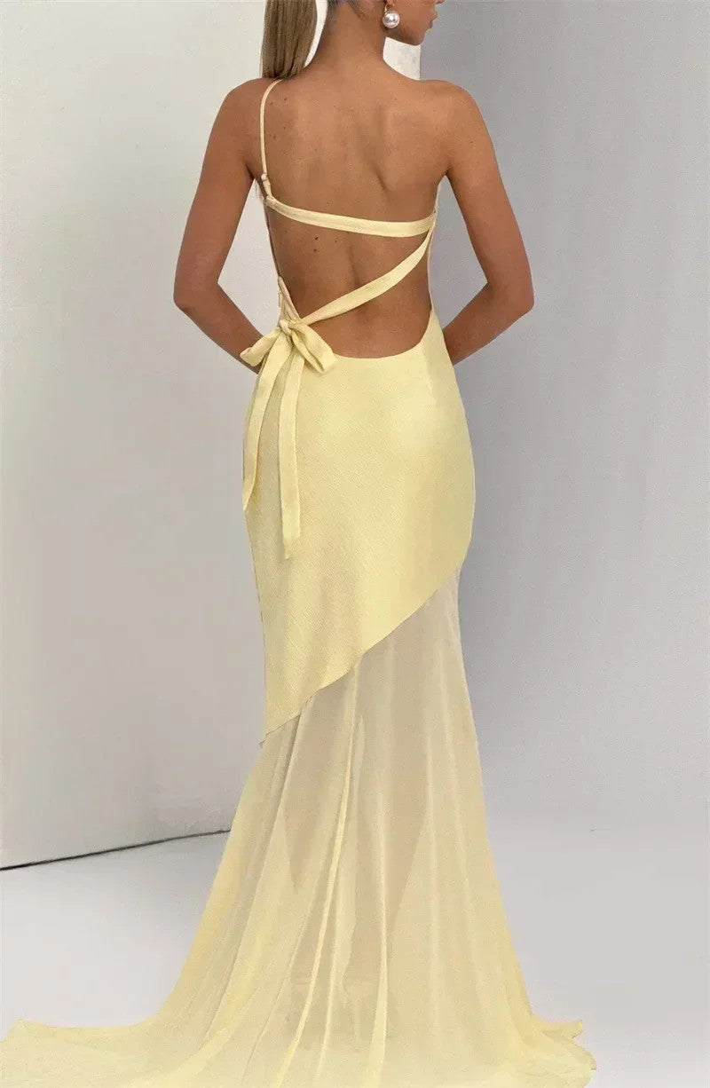 Mozision One Shoulder Backless Maxi Dress