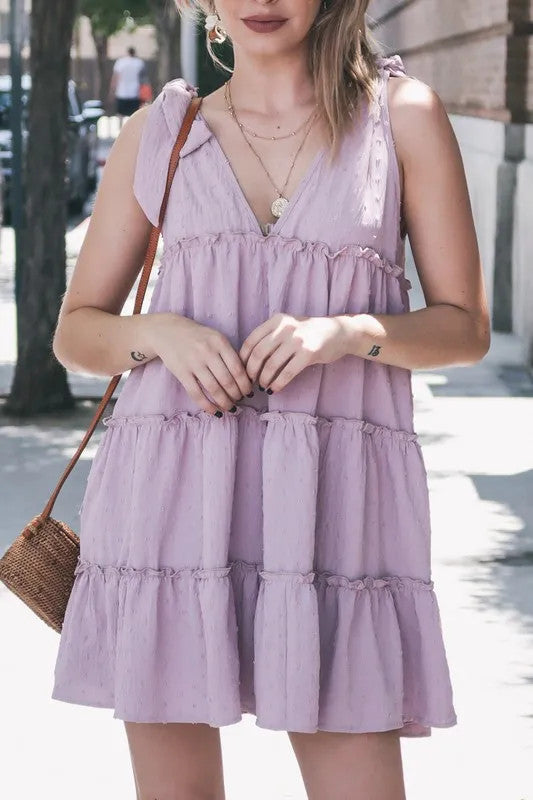 And The Why Polka Dot Textured Layered Flounce Ruffle Dress