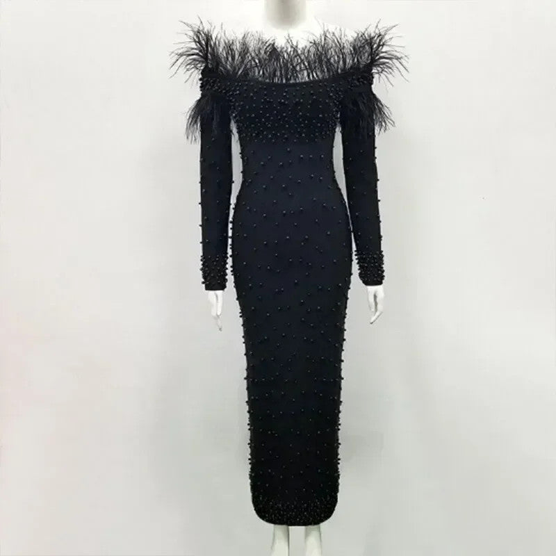 Beaded Sheath Bodycon Midi Dress