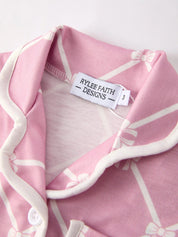 Mommy & me Autumn Check Bow Girls Lapel Pajamas