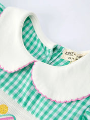 Spring Gingham Bow Ruffle Smocked Dress