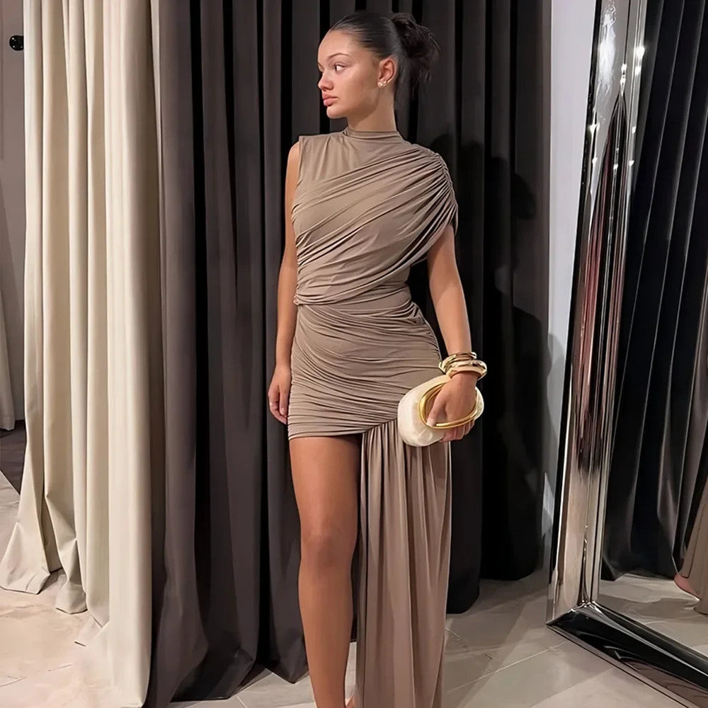 Irregular Pleated Mini Dress | Tassel Hem Streetwear Dress