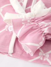 Mommy & me Autumn Check Bow Girls Lapel Pajamas