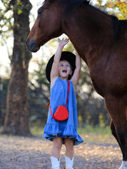 Girls Denim Ruffle Trim A-Line Dress