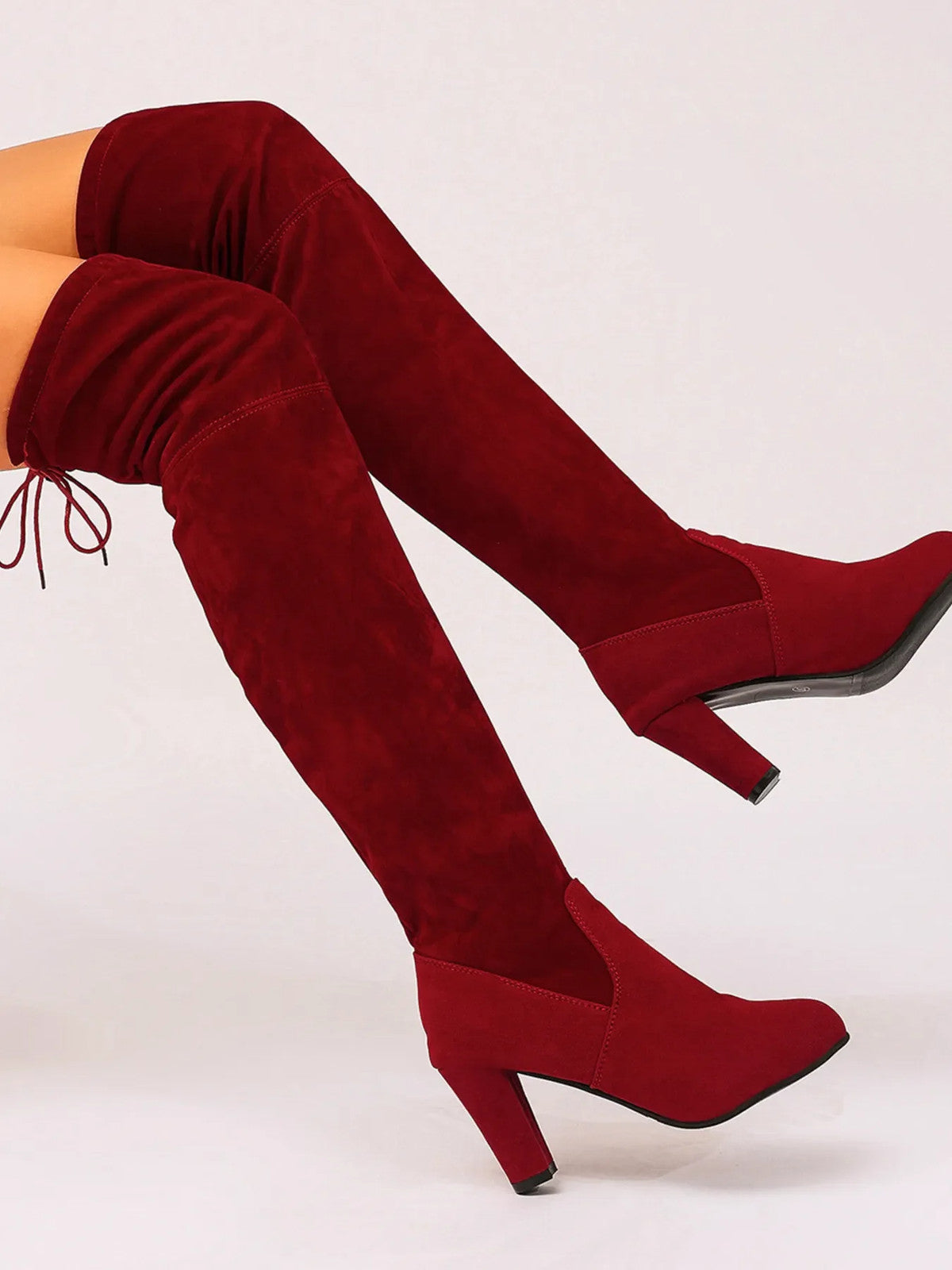 Chic Suede Over-The-Knee High Heel Boots with Tie Back