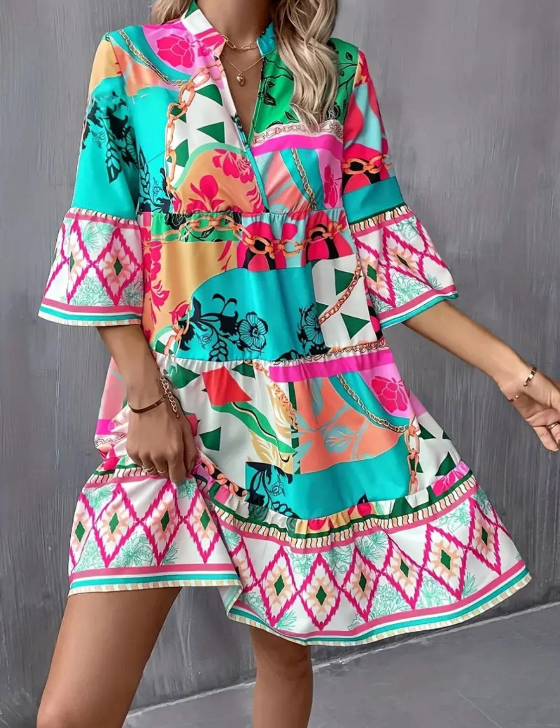 4 Sleeve Tiered Dress