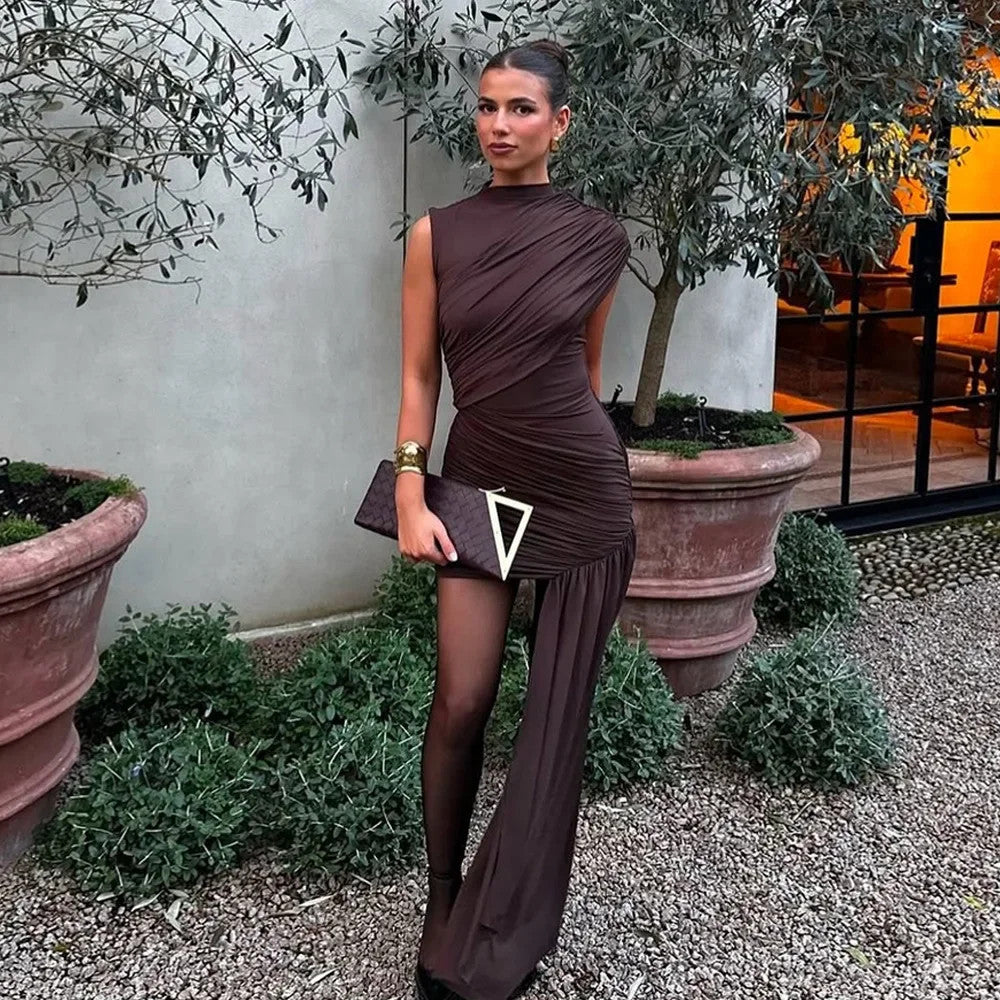 Irregular Pleated Mini Dress | Tassel Hem Streetwear Dress