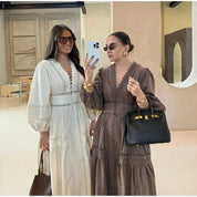 Lace Patchwork Hollow Out Long Lantern Sleeve Dress