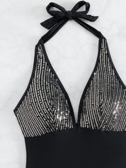 One Piece Swimsuit Women One Piece Halter Sequined Sexy Backless Bikini Swimsuit