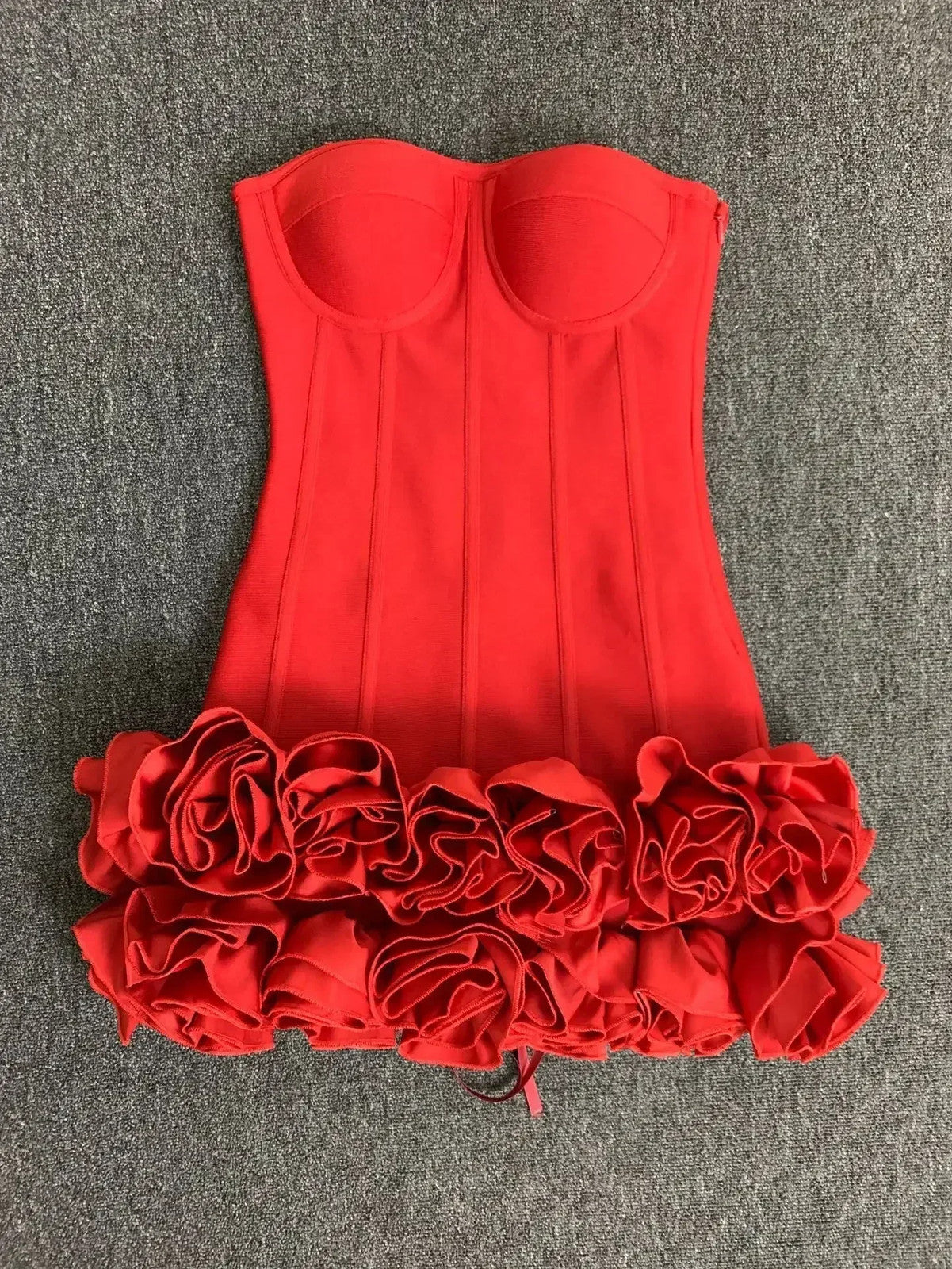 Strapless Laced-Up Back Flower Hem Bodycon Bandage Dress