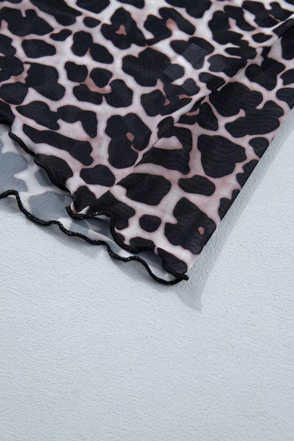 Leopard Print Sheer Mesh Short Sleeve Top