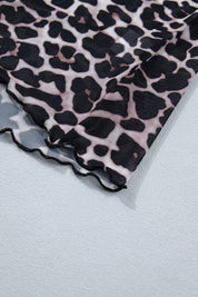 Leopard Print Sheer Mesh Short Sleeve Top