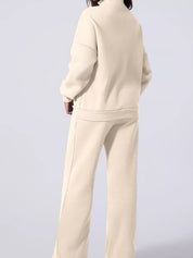 Drop Shoulder Zip Up Jacket and Drawstring Pants Active 2pcs Set
