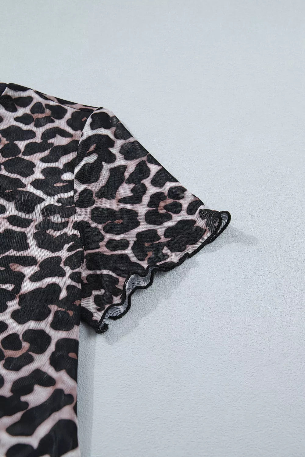 Leopard Print Sheer Mesh Short Sleeve Top