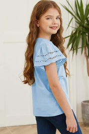 Round Neck Flutter Sleeve T-Shirt