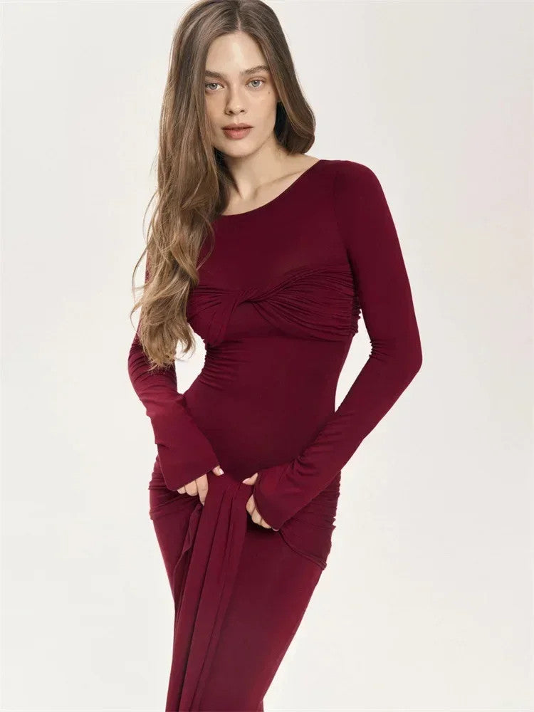 Tossy Pleated Maxi Bodycon Dress
