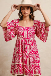 BiBi Aztec Woven Printed Contrast Binding Dress