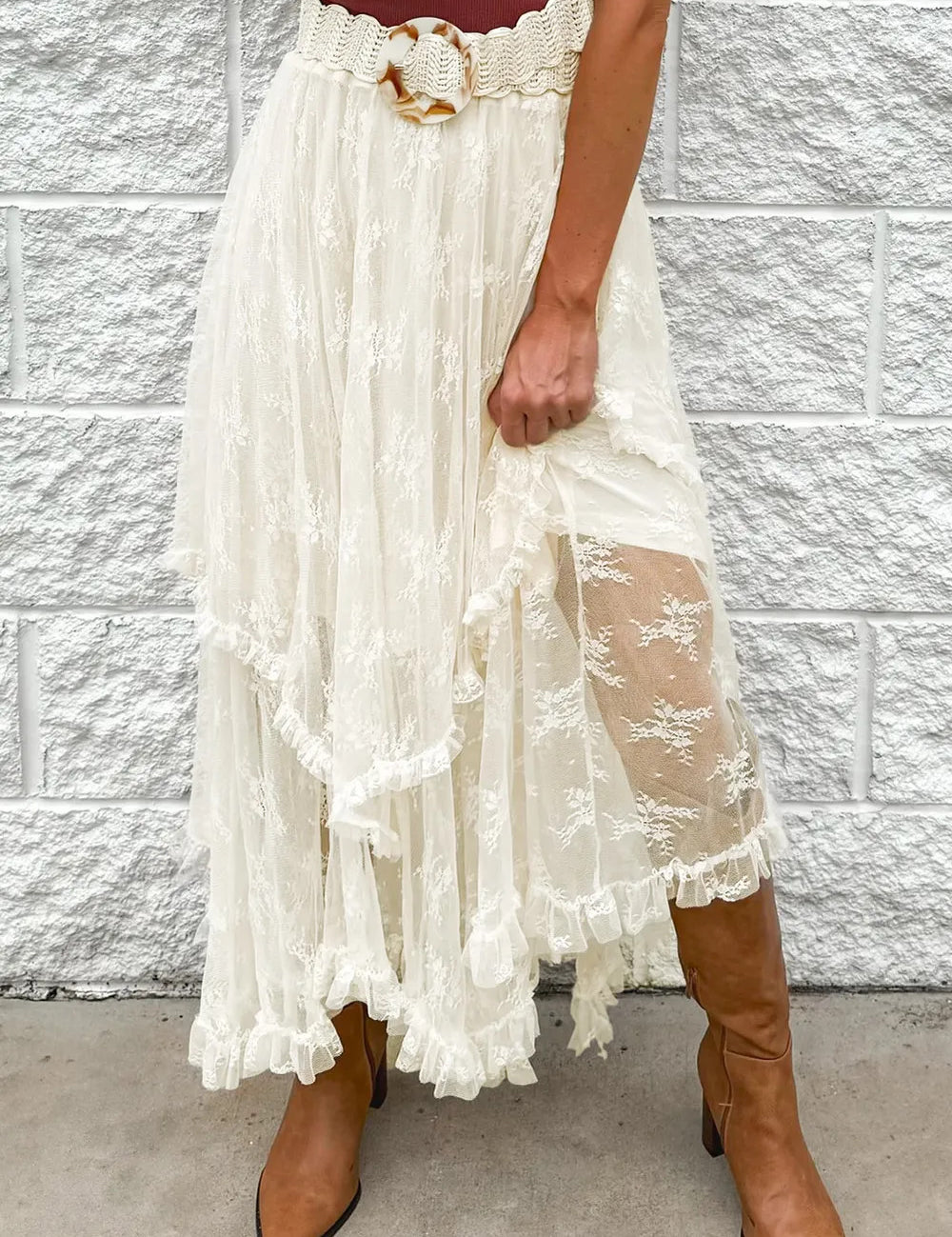 Lace Tiered Midi Skirt