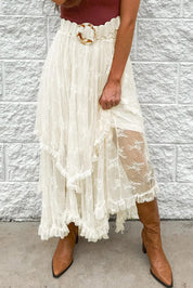 Lace Tiered Midi Skirt