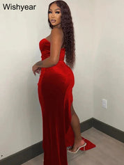 Wishyear Elegant Sparkly Bodycon Long Dress with Trail