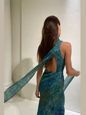Maxi Dress Backless Sleeveless Lace Up Halter Dresses