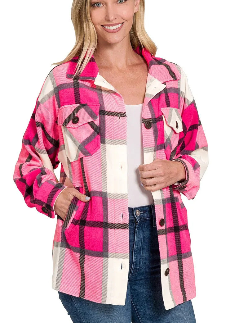 Zenana Oversized Plaid Fleece Shacket