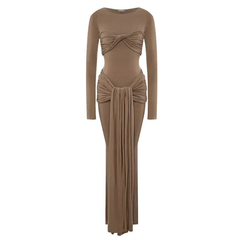 Tossy Pleated Maxi Bodycon Dress