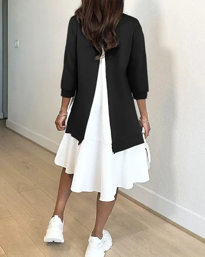 O-Neck Long Sleeve Loose Mini Dress