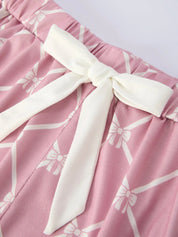 Mommy & me Autumn Check Bow Girls Lapel Pajamas