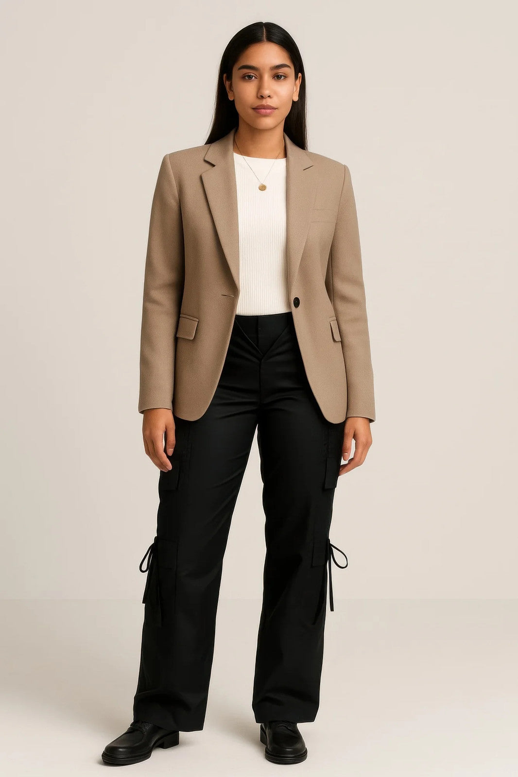 V Cut Cargo Pants Black