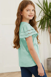 Round Neck Flutter Sleeve T-Shirt