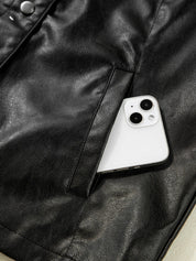 Faux Leather Buttoned Front Boxy Jacket
