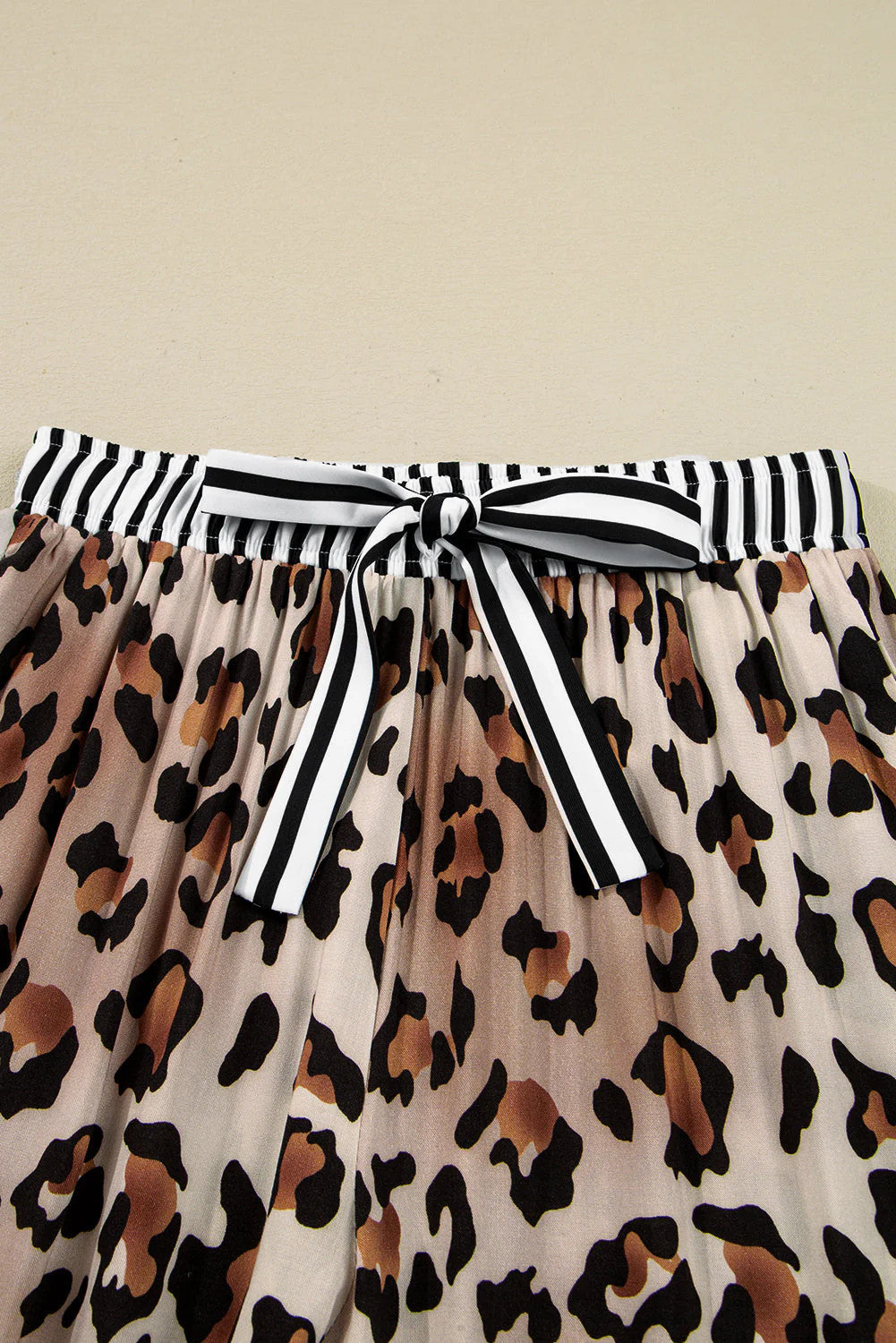 Leopard Colorblock Stripe Edge Shirt and Pants Pajama Set