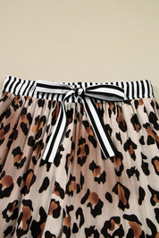 Leopard Colorblock Stripe Edge Shirt and Pants Pajama Set