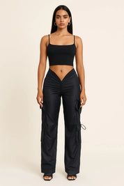 V Cut Cargo Pants Black