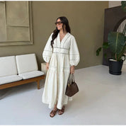 Lace Patchwork Hollow Out Long Lantern Sleeve Dress