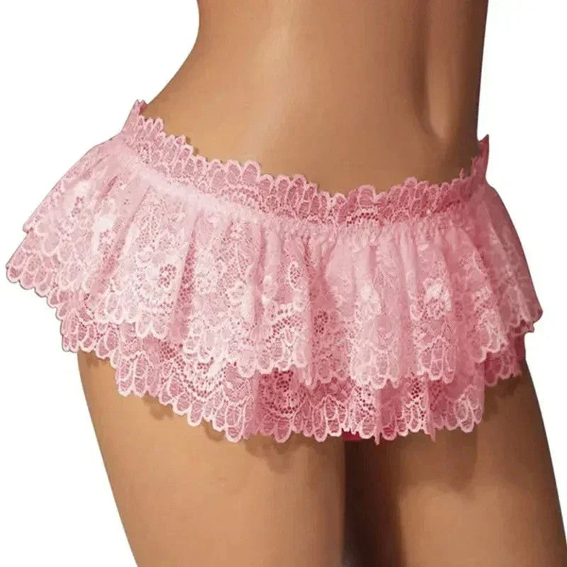 Ruffle Trim Lace Lingerie Briefs Lolita Pink White Black