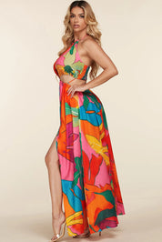 The Mara Tropical Print Halter Neck Maxi Dress