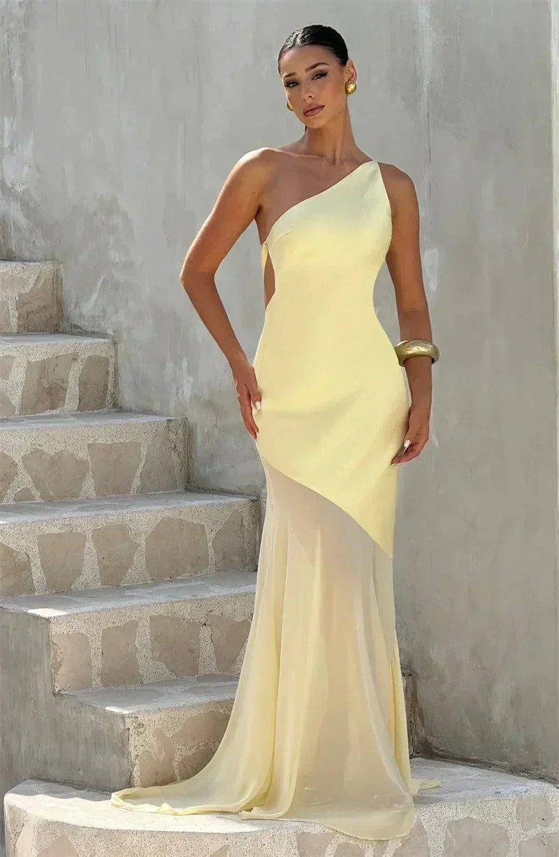 Mozision One Shoulder Backless Maxi Dress