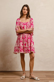 BiBi Aztec Woven Printed Contrast Binding Dress