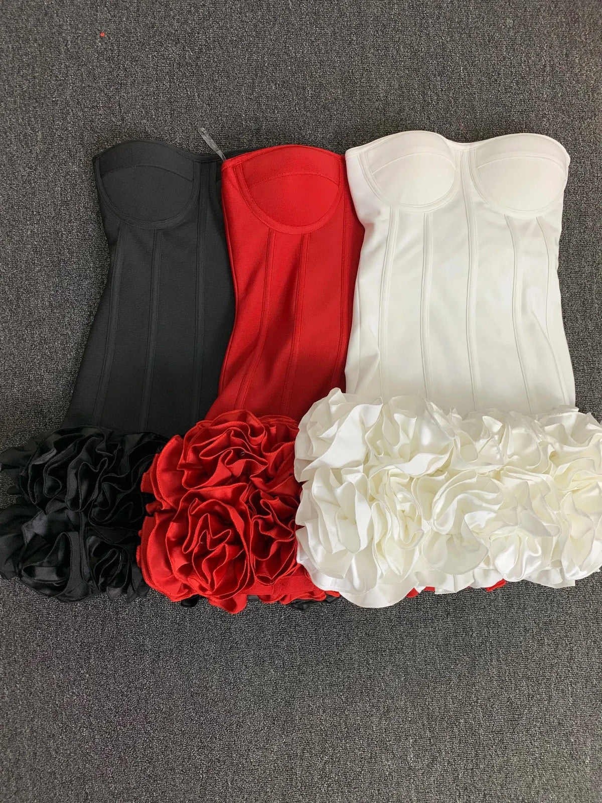 Strapless Laced-Up Back Flower Hem Bodycon Bandage Dress