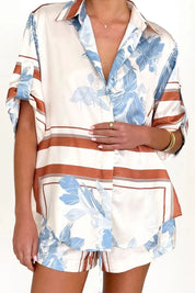 Printed Collared Neck Top and Shorts Set
