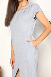 Perfect Short Sleeve Front Slit Hooded Dress
